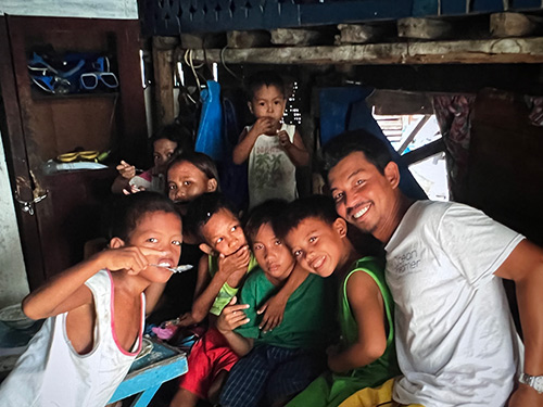 Family gathered in the Philippines Filipino family in their home