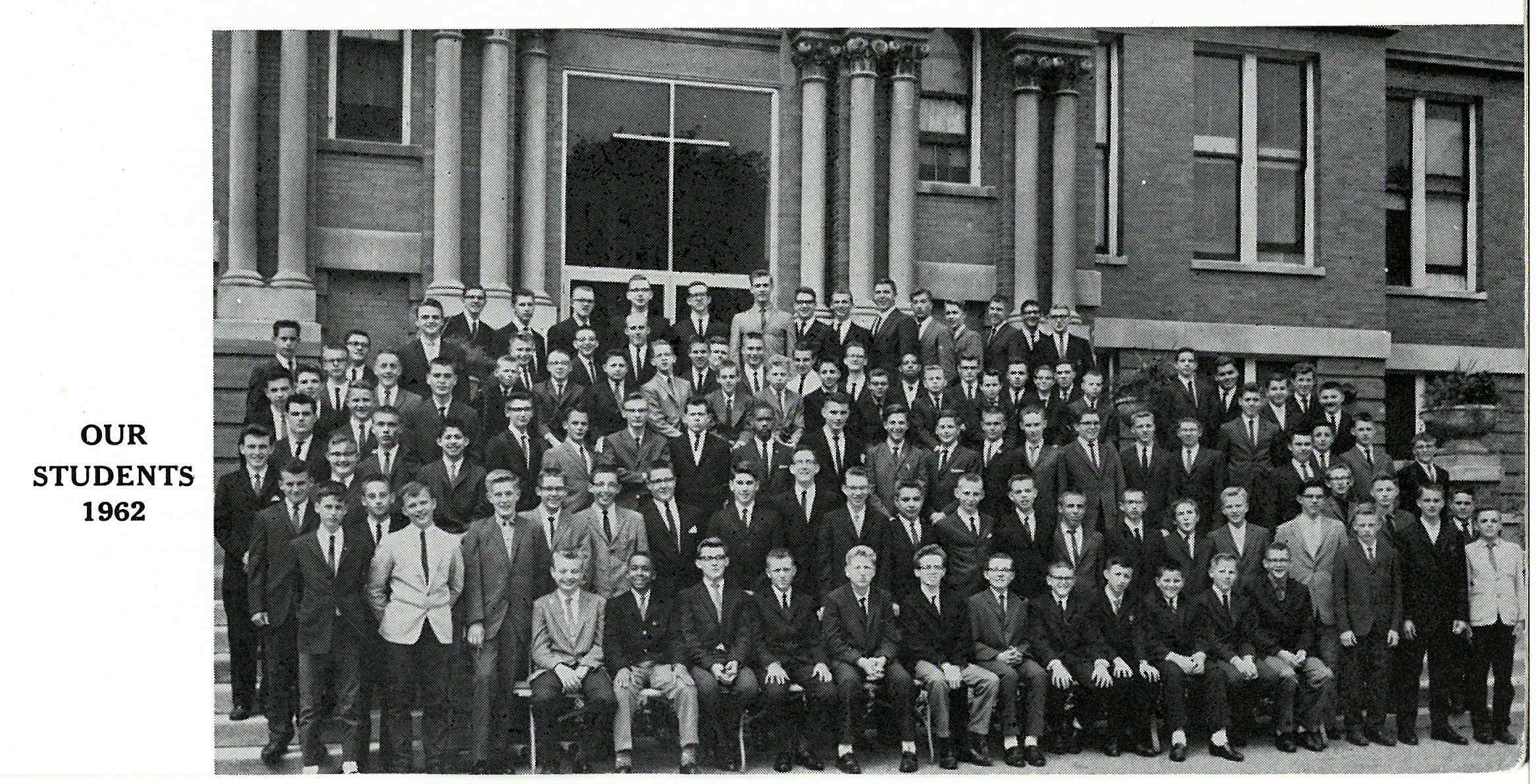1962 student body from Divine Word Seminary, Girard, Penn. posing for a group photo.